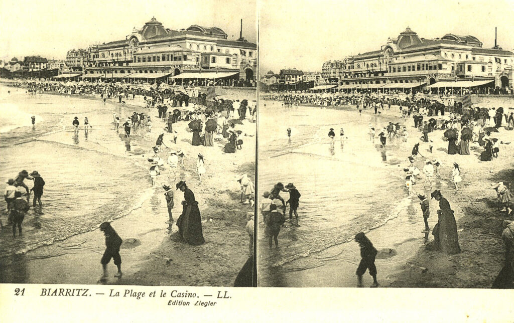 Vue stéréoscopique, "Biarritz. La plage et le Casino",fin 19e-début 20e siècle
