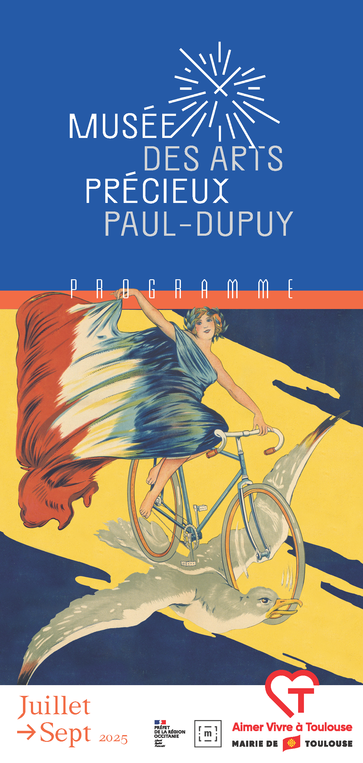 Couverture programme du mois de Juillet à Septembre comportant l'affiche de l'exposition A toute Vitesse