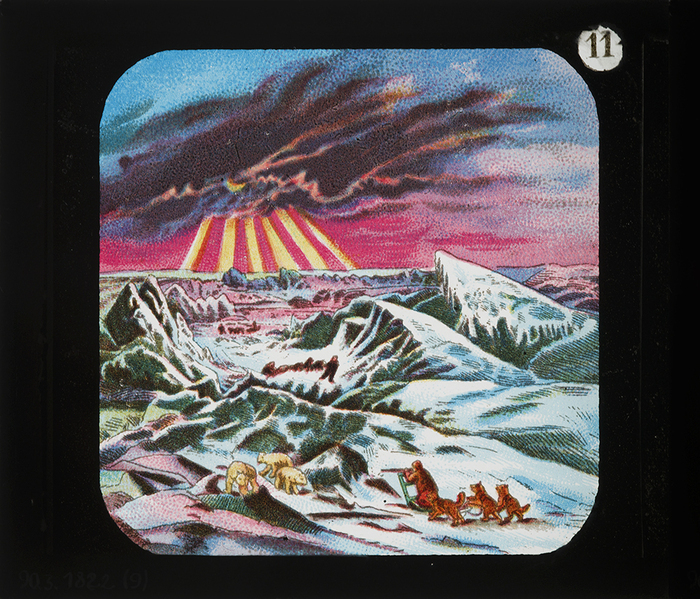 Image d'un dessin d'une montagne déssiné dans un filtre d'une lanterne magique