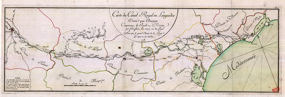 Carte du Canal Royal en Languedoc divisé par diocèses, 1789